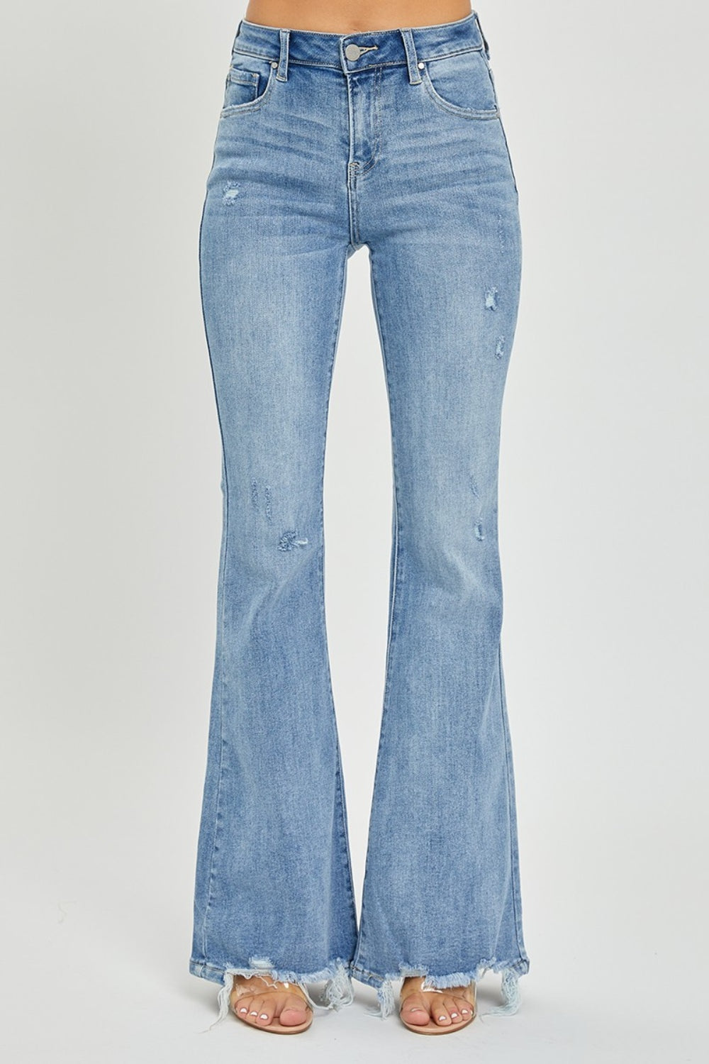 Risen - High Rise Frayed Hem Flare Jeans - Size: 0-3XL