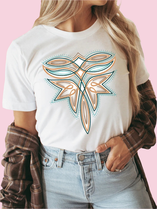 Western Graphic Round Neck Short Sleeve T-Shirt - Size: S-2XL