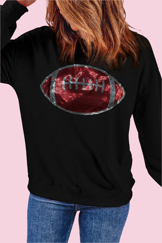 Crimson Sequin Football Long Sleeve Sweatshirt - Size: S-XL