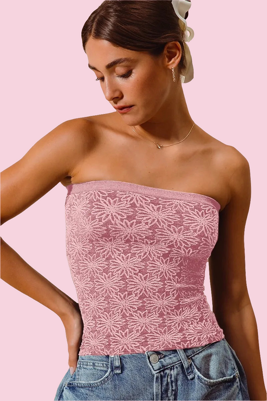 SO ME - Jacquard Floral Two Tone Seamless Tube Top - Size: S-L