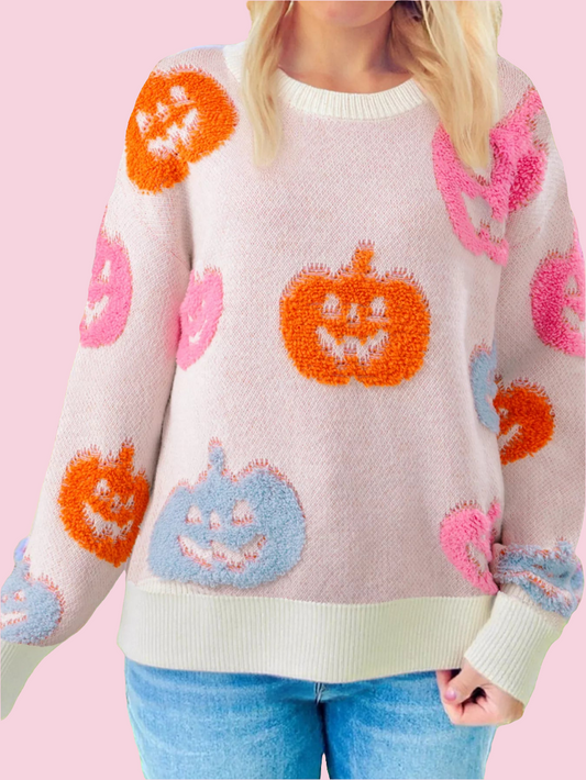 Halloween Cute Pumpkin Pattern Sweater - Size: S-XL