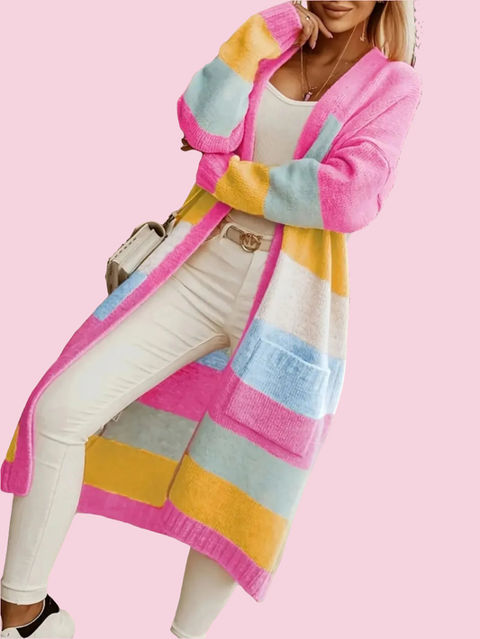 Color Block Open Front Cardigan - Size: S-XL