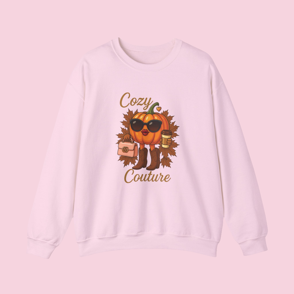 Cozy Couture Fall Pumpkin Graphic Sweatshirt - Unisex Crewneck (Gildan) - Size: S-3XL