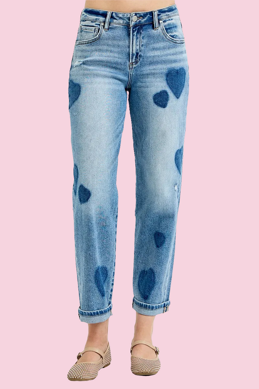 RISEN - Mid Rise Boyfriend-fit Heart Shape Jeans - Size: 0-15, 1XL-3XL