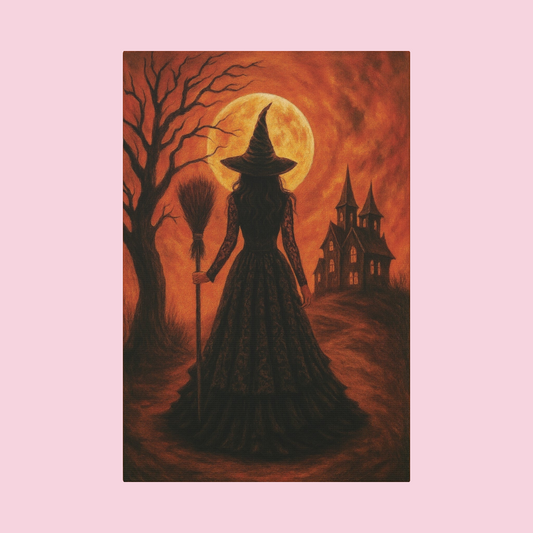 Orange Halloween Witch Canvas Wall Art - Vertical - 12×18" or 16×24"