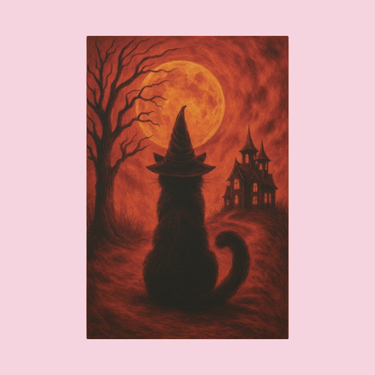 Orange Halloween Cat Canvas Wall Art - Vertical - 12×18" & 16×24"