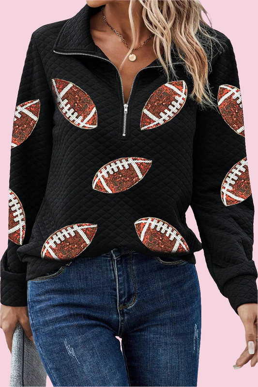 Sequin Football Long Sleeve Sweatshirt - Size: S-XL