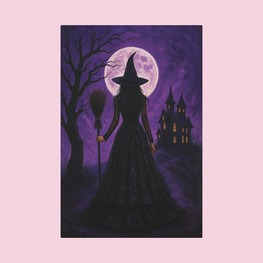 Purple Halloween Witch Canvas Wall Art - Vertical - 12×18" or 16×24"