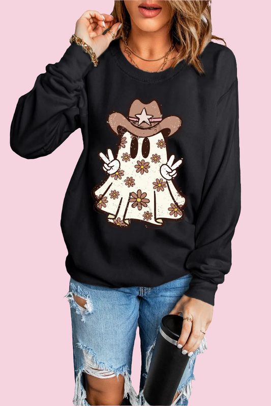 Ghost Round Neck Long Sleeve Sweatshirt - Size: S-XL