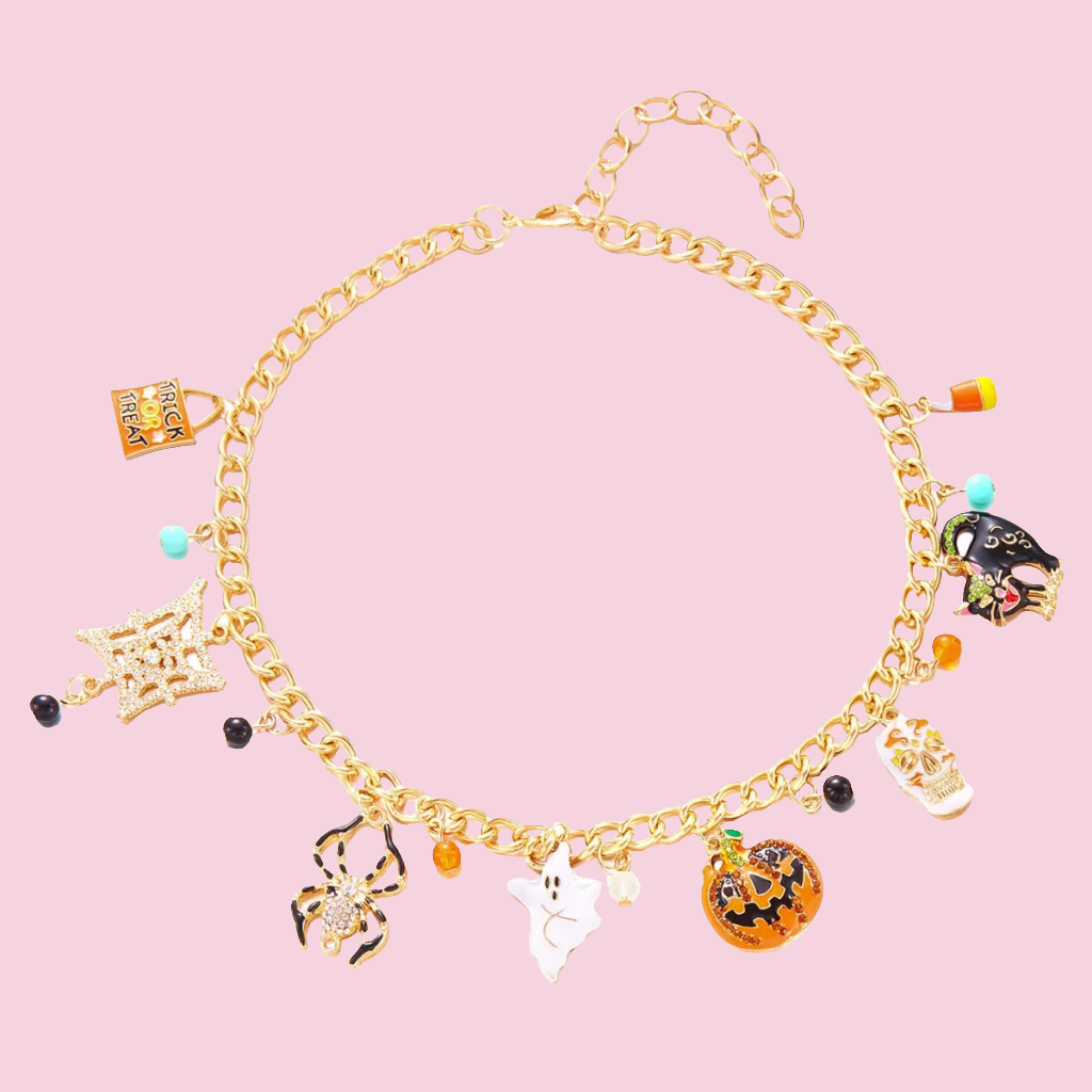 18k Gold-plated Halloween Charm Necklace with Festive Pendant Collection