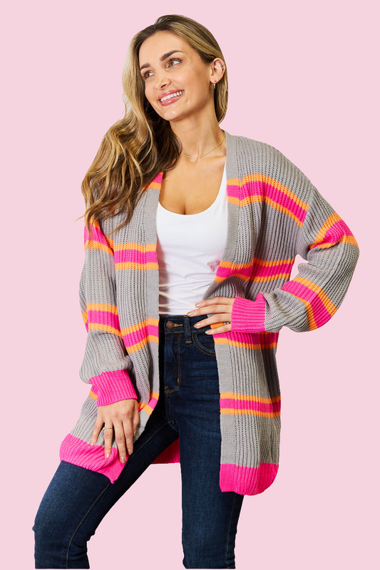 Woven Right Ribbed Long Sleeve Cardigan - Size: S-XL
