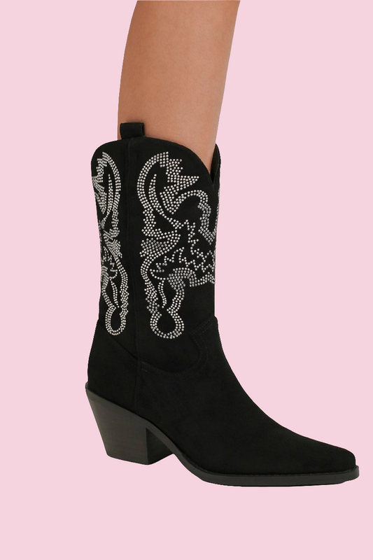 Beast Fashion - Rhinestone Detail Point Toe Boots