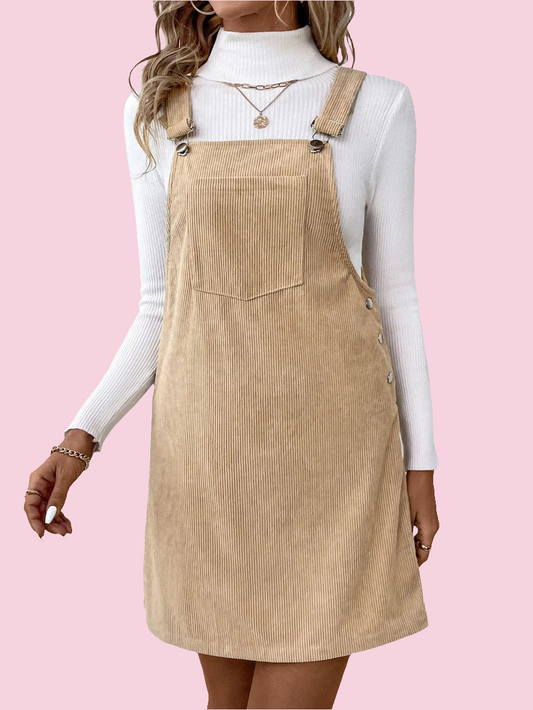 Corduroy Overall Dress with Pocket - Size: S-XL