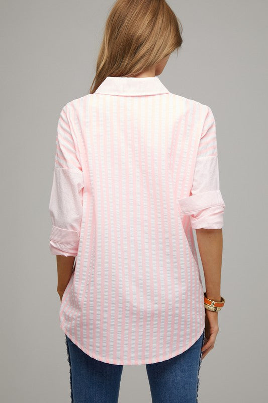 Davi & Dani - Stripe Button Down Long Sleeve Shirt