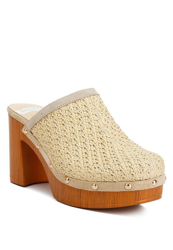 Rag & Co - Jeydena Raffia Platform Clogs