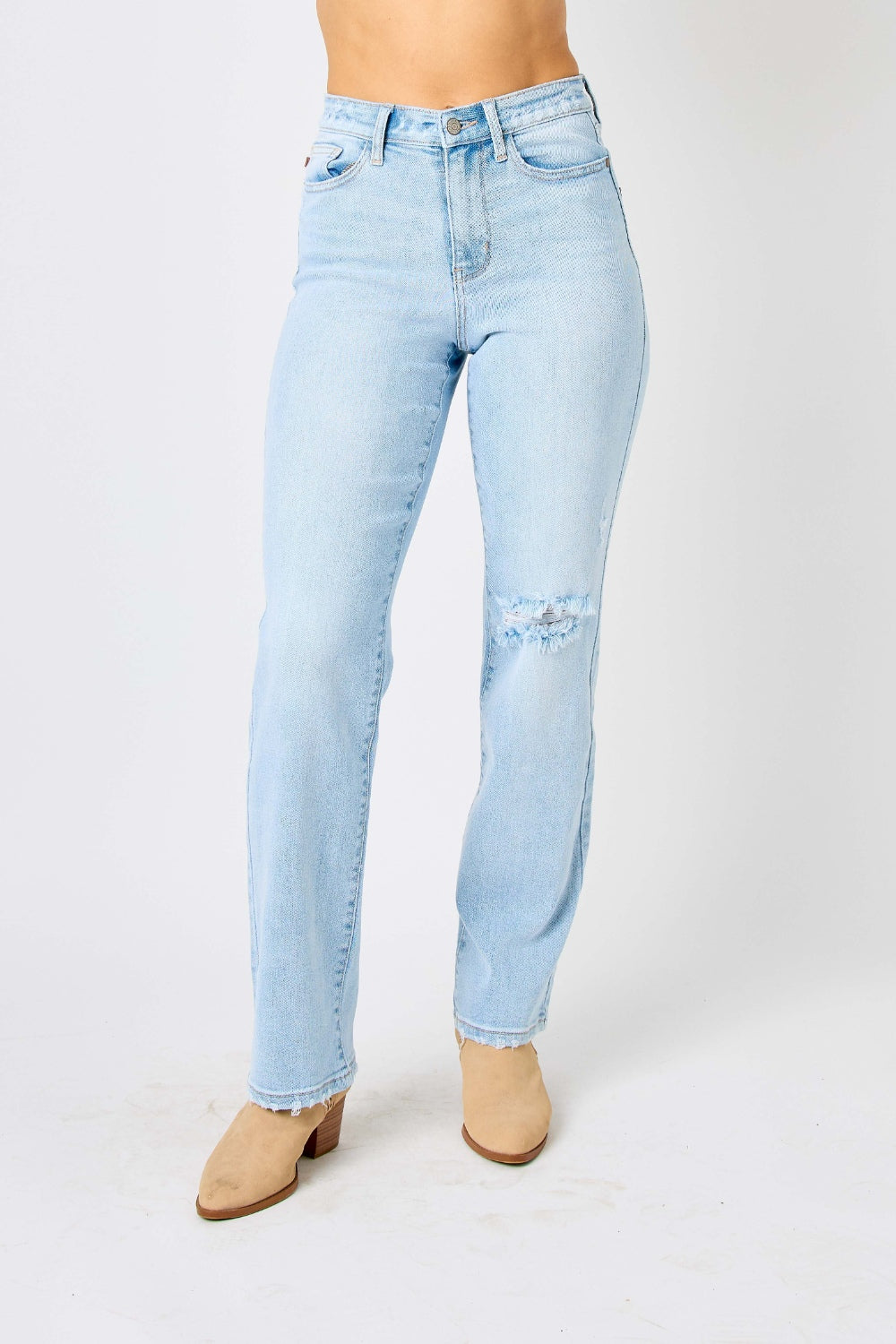 Judy Blue - High Waist Distressed Straight Jeans - 0-24W