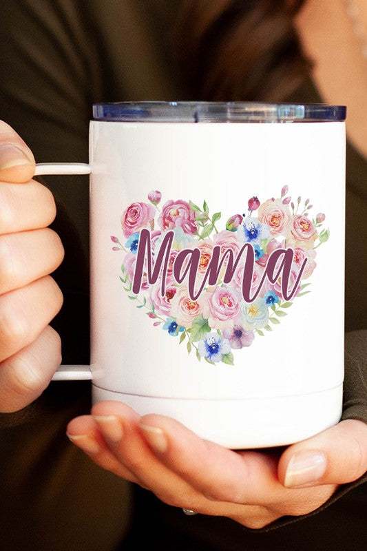 "Mama" Floral Heart Travel Mug