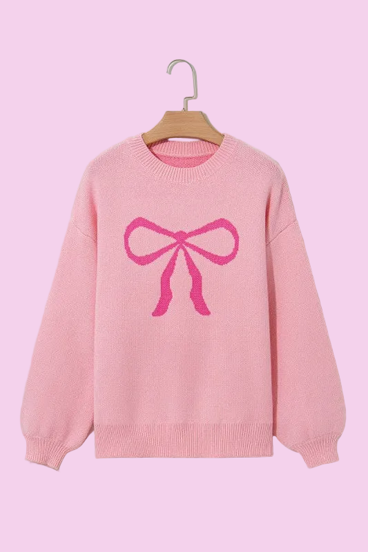 Pink Valentine Bow Long Sleeve Crewneck Sweater - Size: S-L - Valentine's Day Outfit Ideas