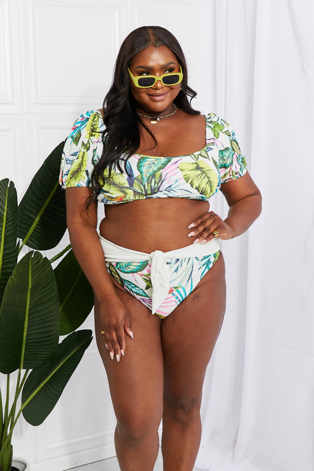 Marina West Swim - Vacay Ready Puff Sleeve Bikini in Floral