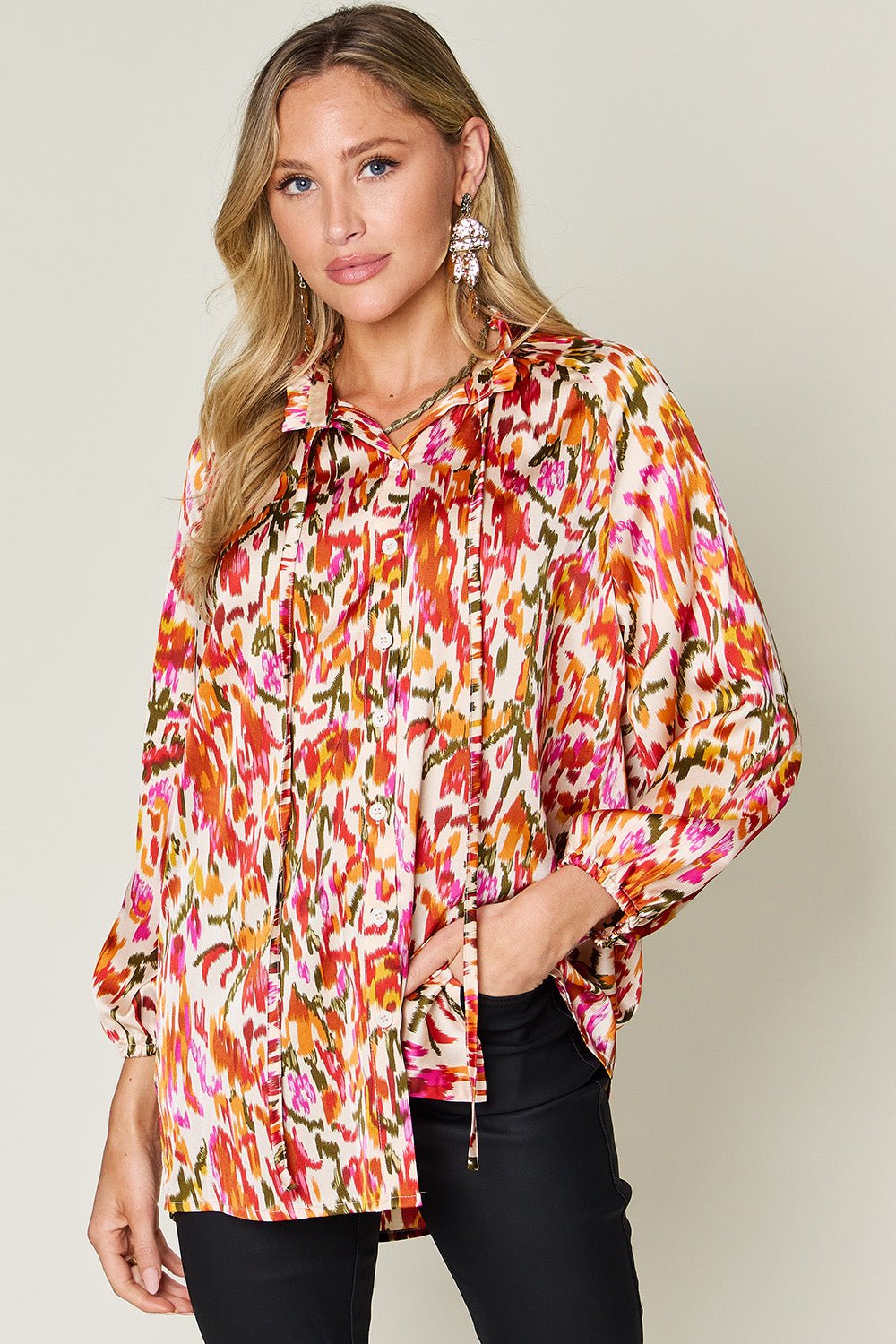 Double Take - Printed Button Up Long Sleeve Shirt - Size: S-3XL