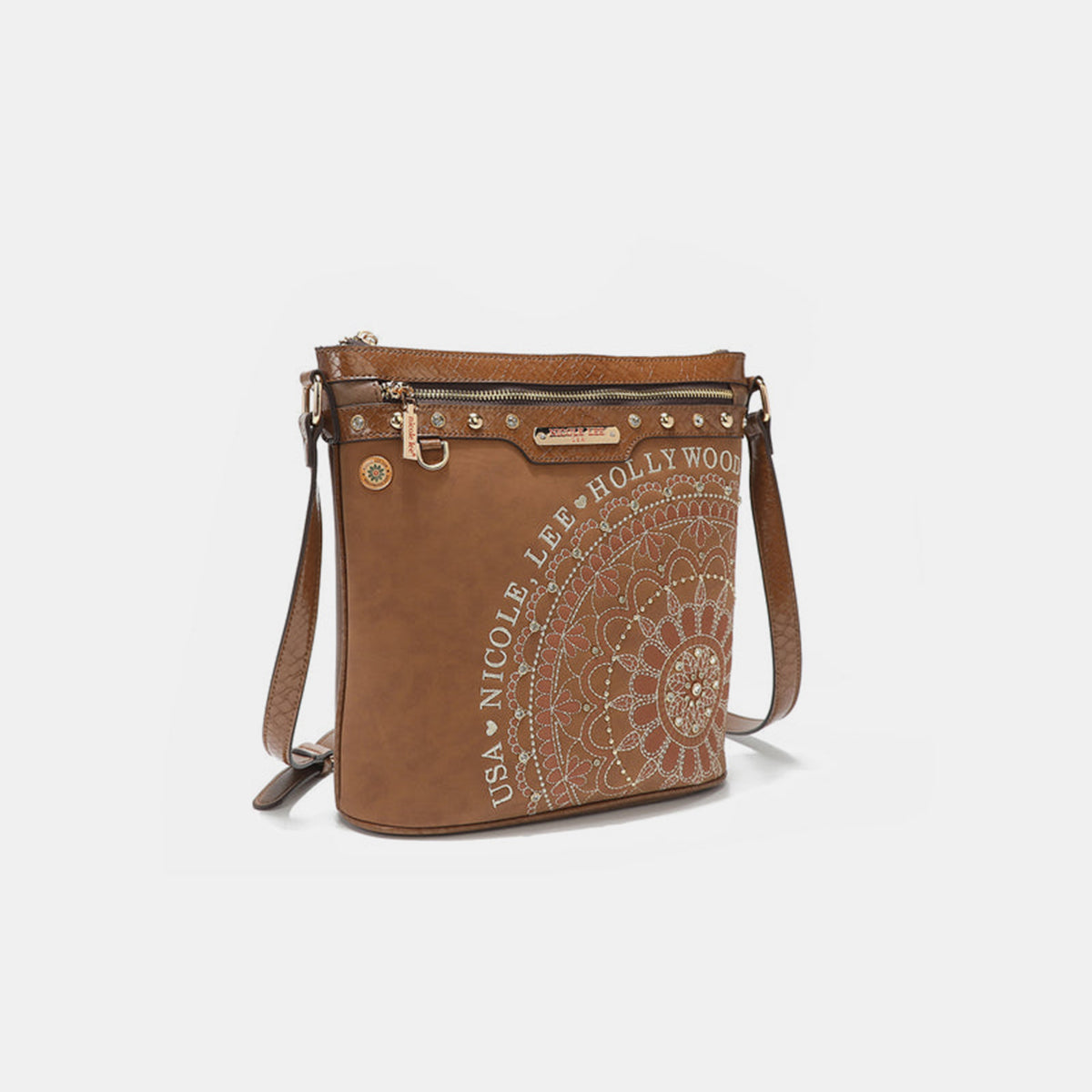 Nicole Lee USA - Metallic Stitching Embroidery Inlaid Rhinestone Crossbody Bag