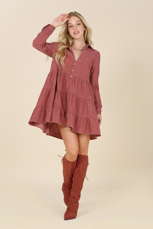 Lilou- Corduroy Tiered Dress