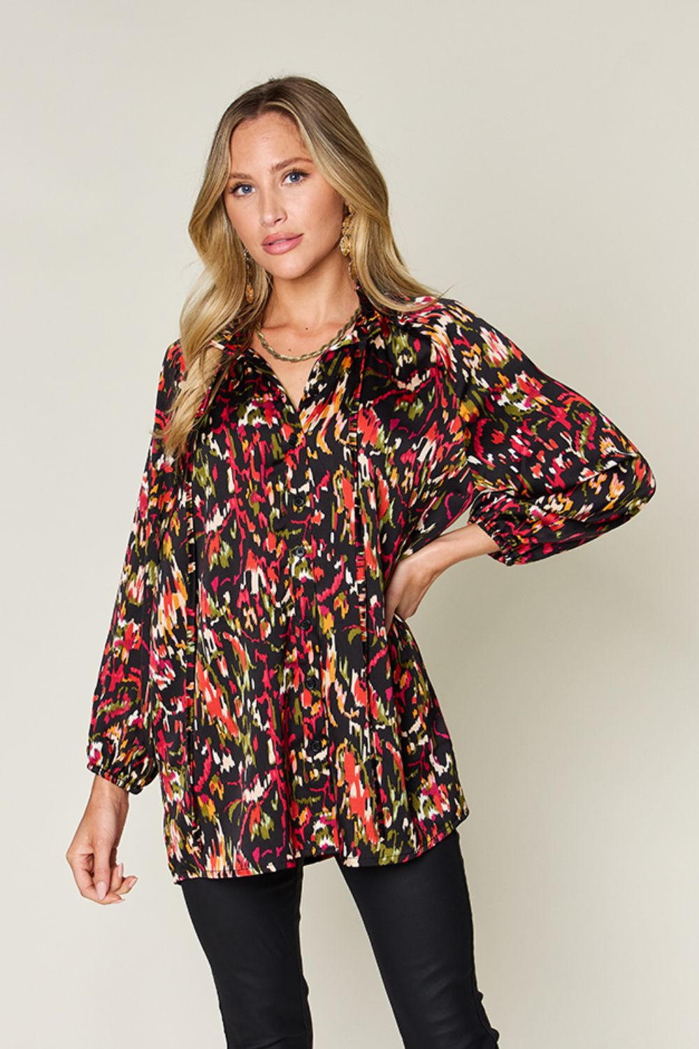 Double Take - Printed Button Up Long Sleeve Shirt - Size: S-3XL