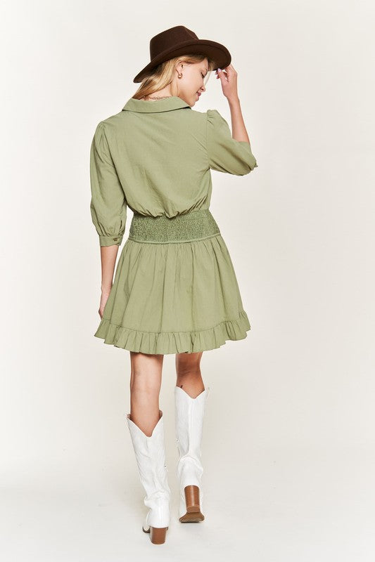 Jade by Jane - Eyelet detail 3/4 Sleeve Short Dress - Plus