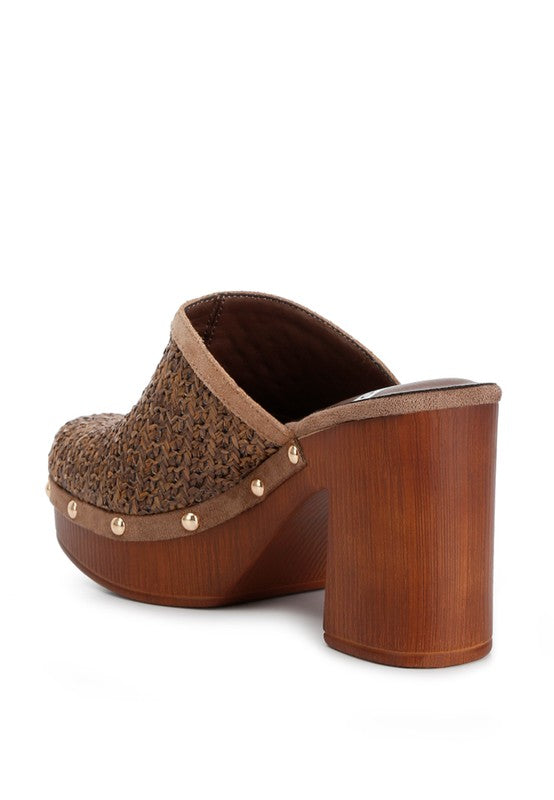 Rag & Co - Jeydena Raffia Platform Clogs