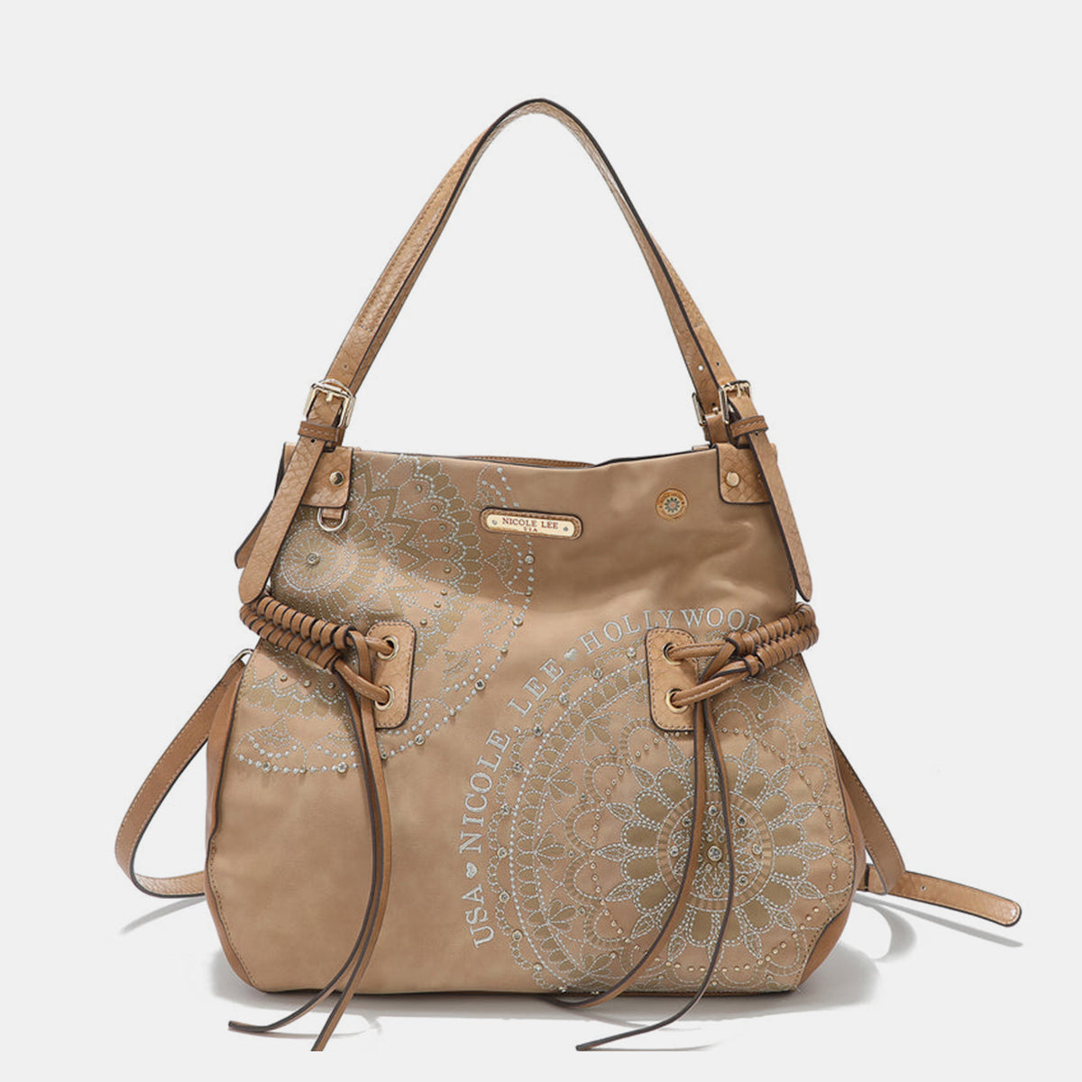 Nicole Lee USA - Side Braided Tassel Inlaid Rhinestone Embroidery Hobo Bag