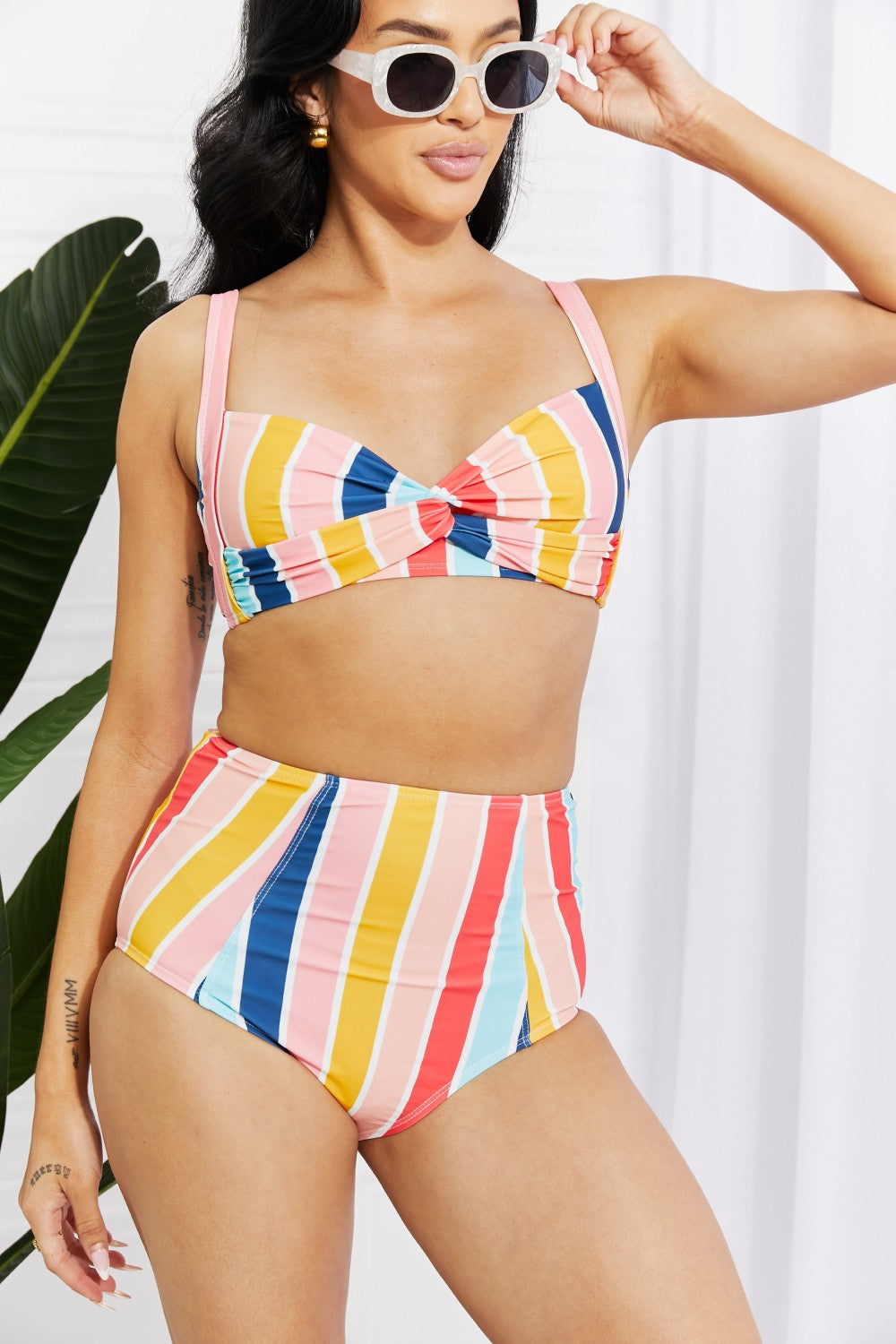 Marina West Swim - Take A Dip Twist High-Rise Bikini in Stripes