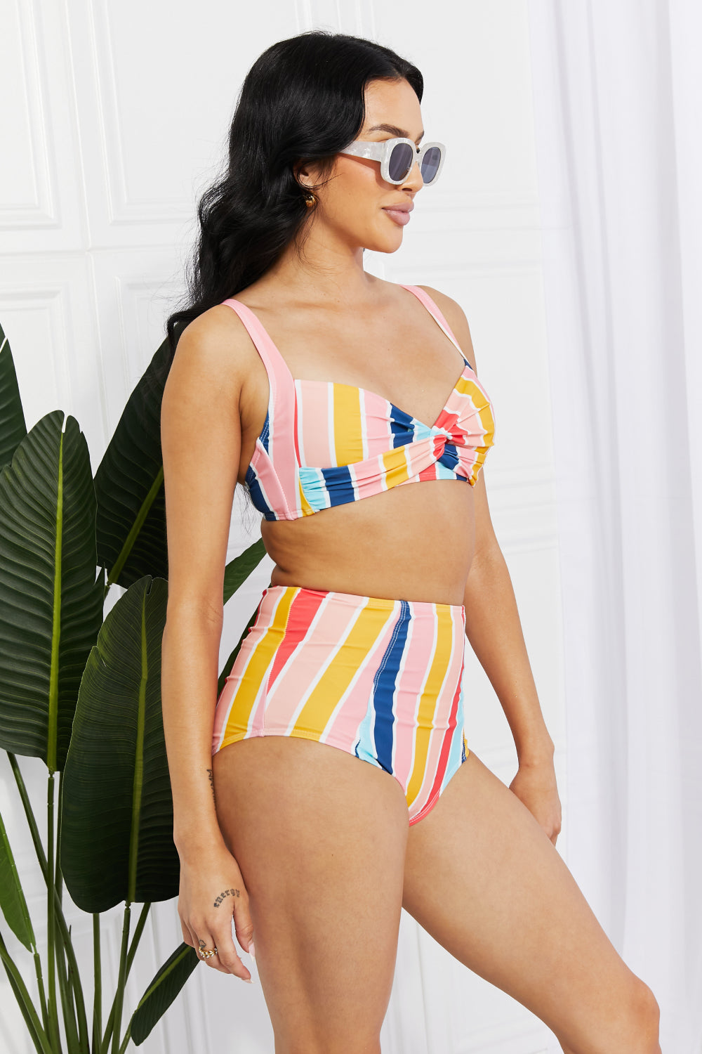 Marina West Swim - Take A Dip Twist High-Rise Bikini in Stripes