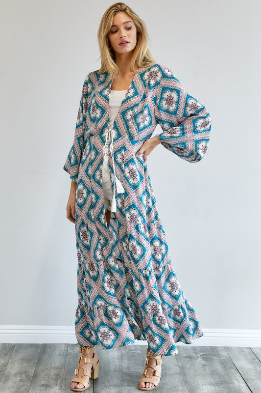 Davi & Dani - Printed Long Sleeve Loose Kimono