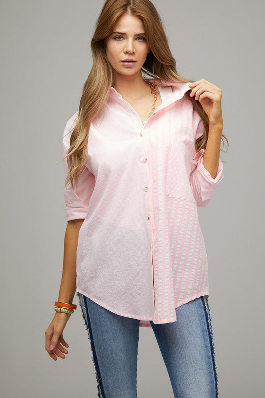 Davi & Dani - Stripe Button Down Long Sleeve Shirt