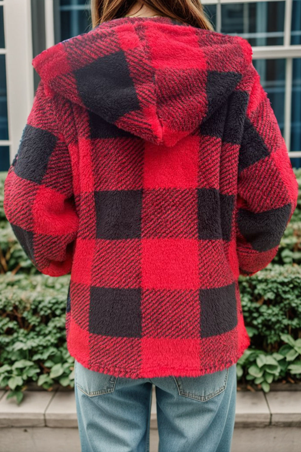 Double Take - Plaid Long Sleeve Hooded Coat - Size: S-3XL