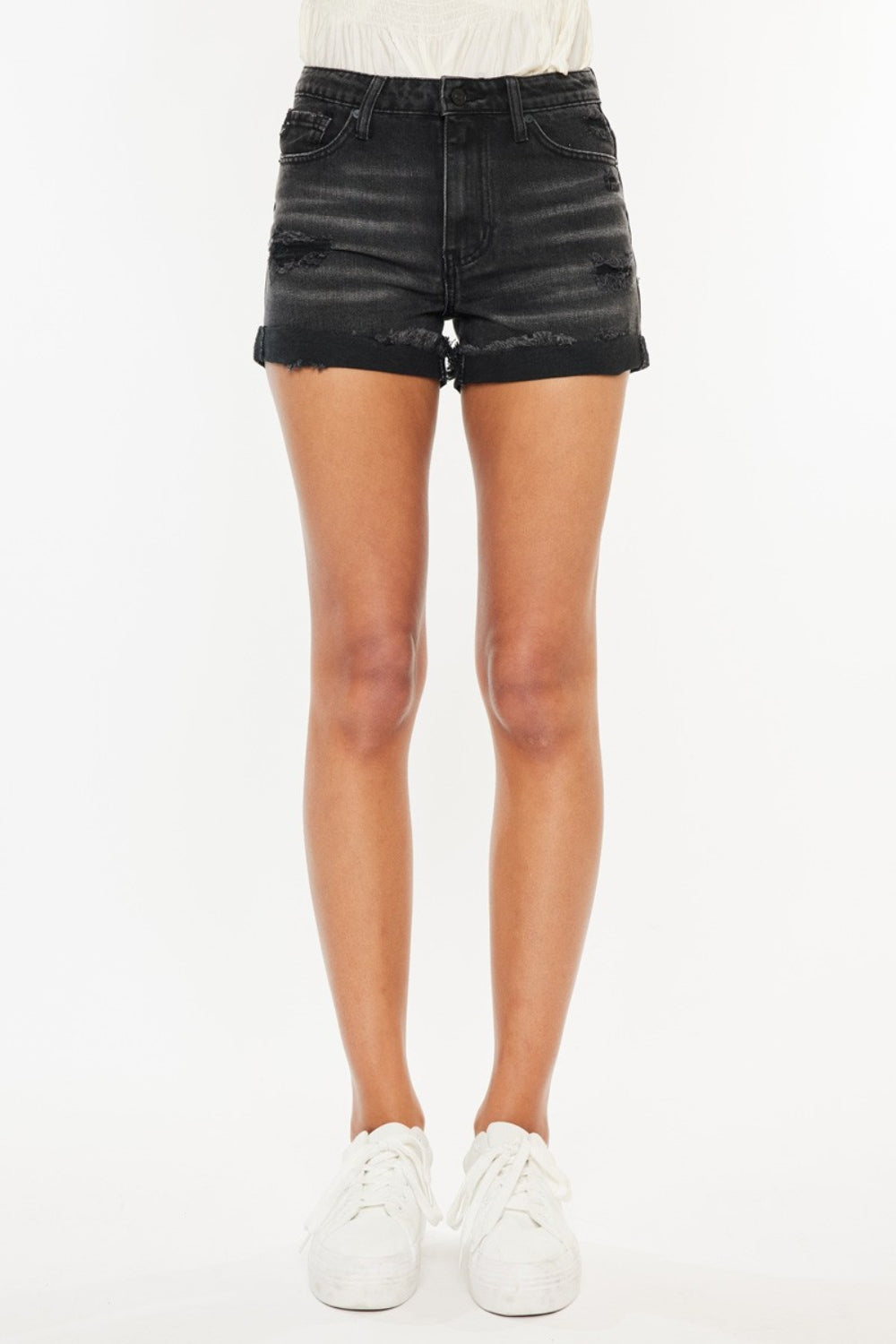 Kancan - High Waist Distressed Denim Shorts