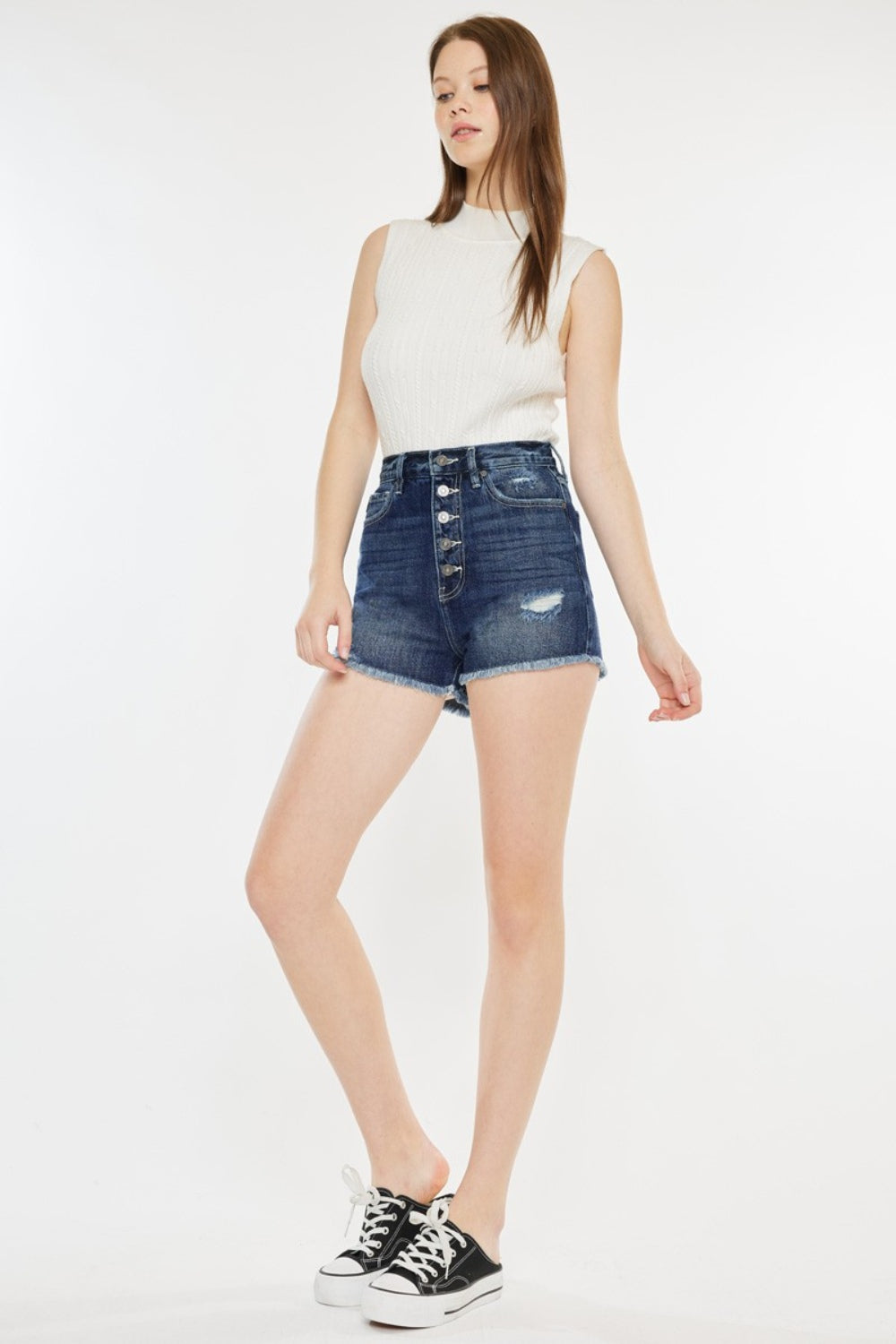 Kancan - Raw Hem Button Fly Denim Shorts