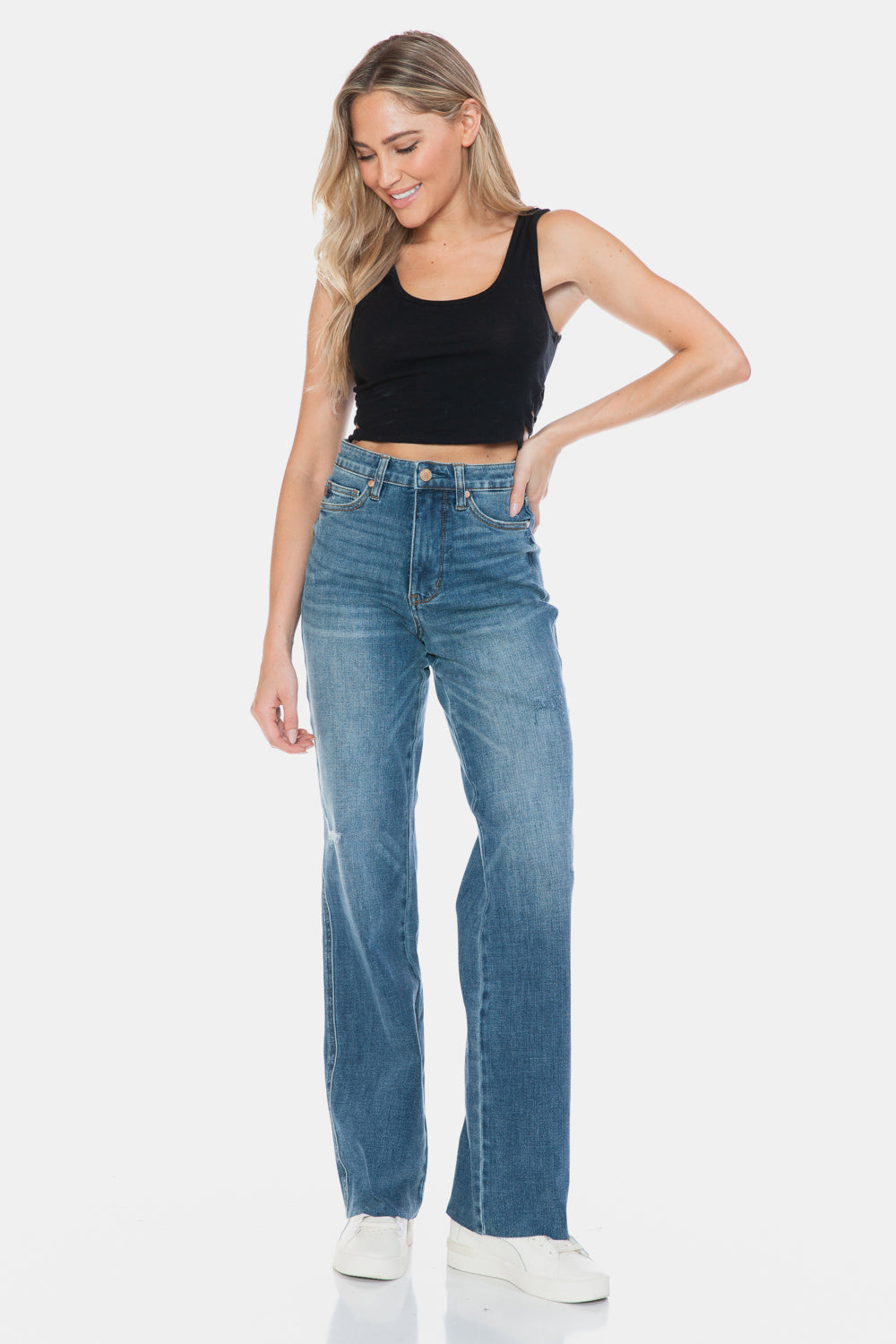 Judy Blue - Tummy Control Cut Raw Hem Straight Jeans - Size: 0-24W