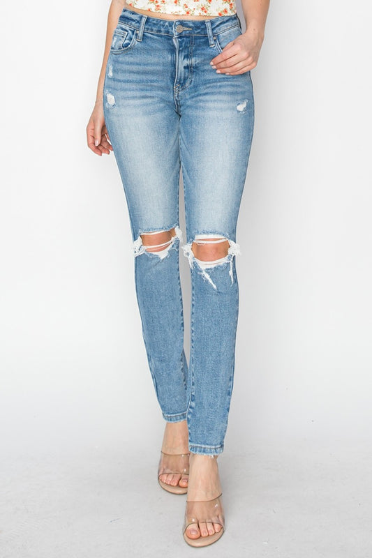 Risen - High Rise Knee Distressed Skinny Jeans - Size: 0-3XL