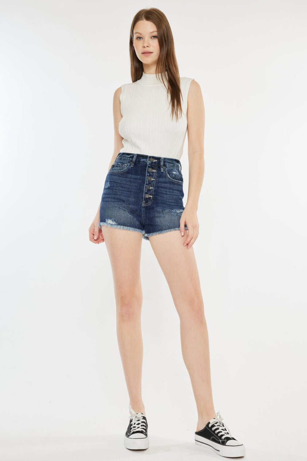 Kancan - Raw Hem Button Fly Denim Shorts