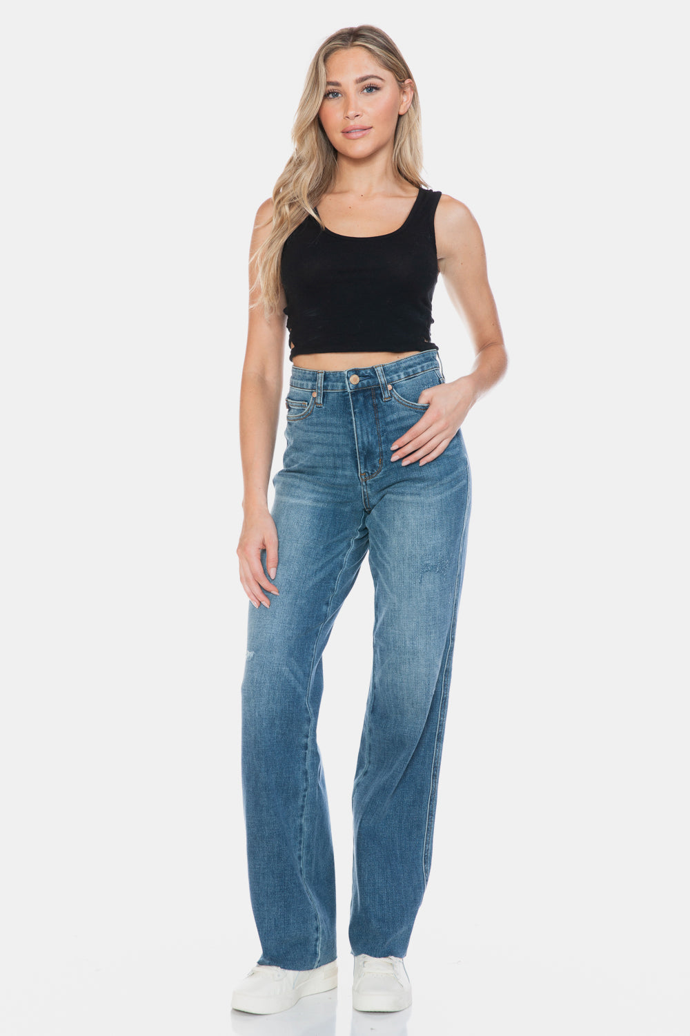 Judy Blue - Tummy Control Cut Raw Hem Straight Jeans - Size: 0-24W