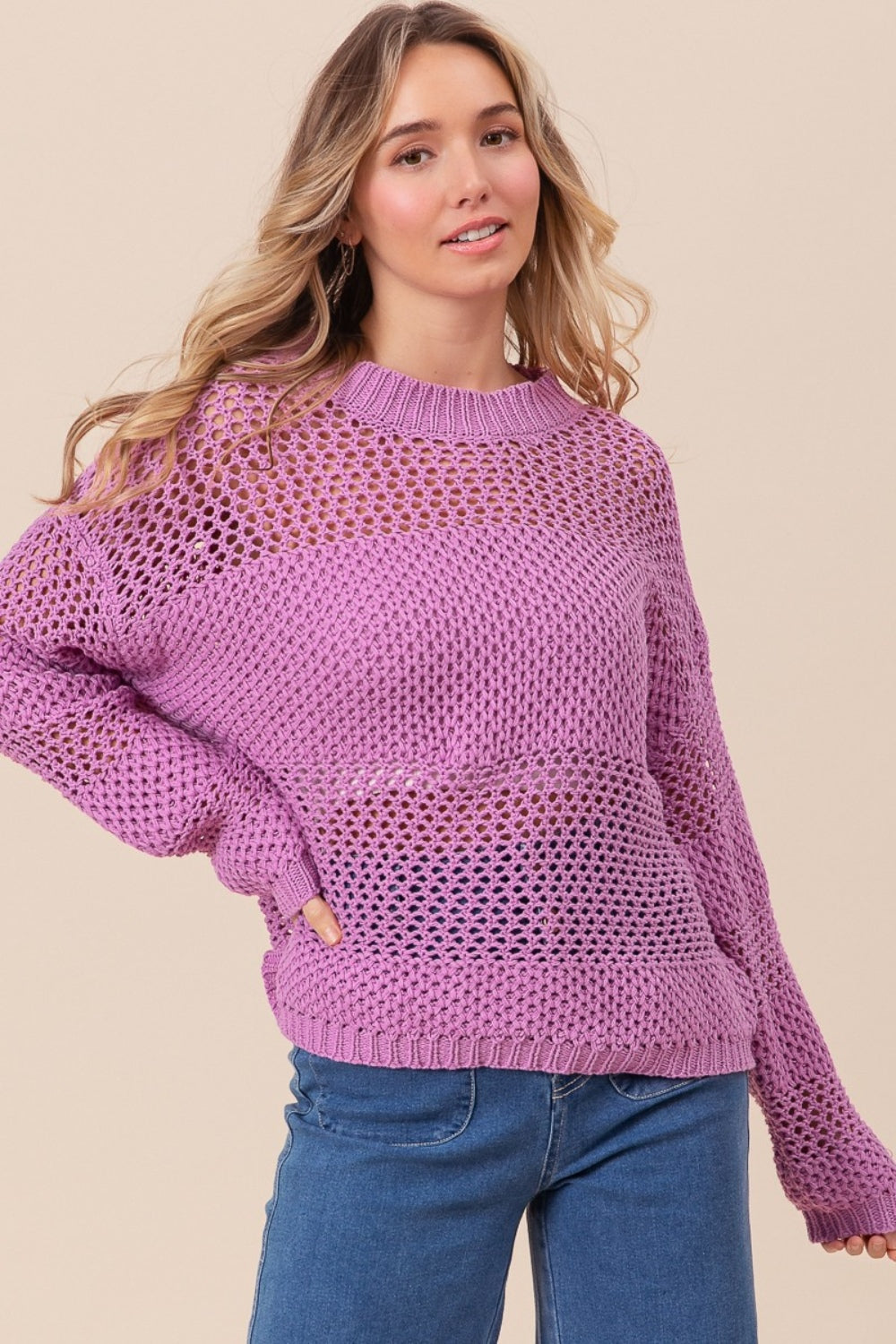 BiBi - Openwork Long Sleeve Knit Top