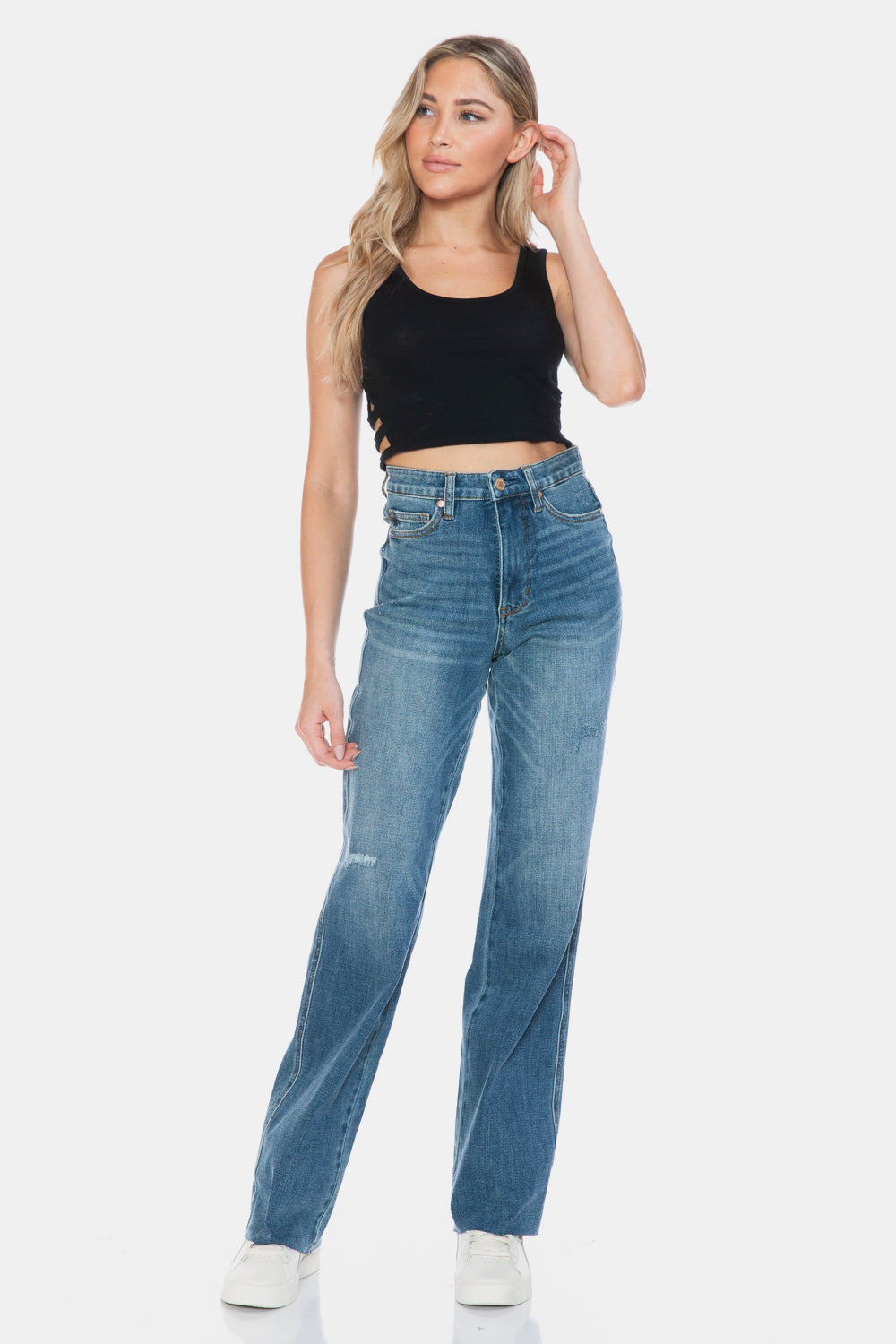 Judy Blue - Tummy Control Cut Raw Hem Straight Jeans - Size: 0-24W