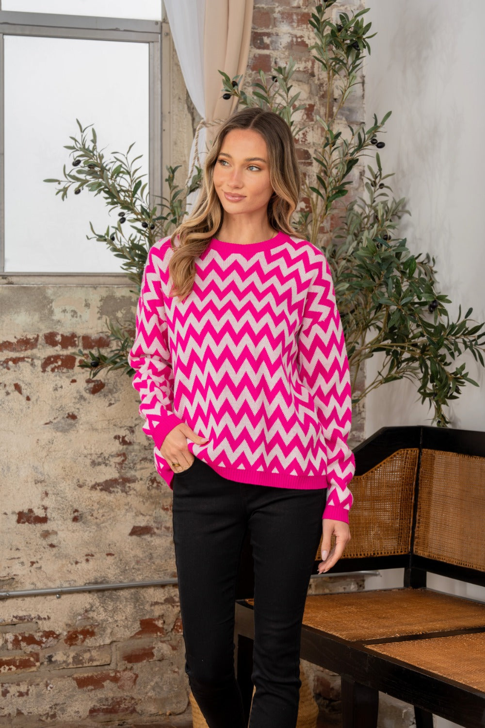 Sew In Love - Wave Stripe Contrast Long Sleeve Sweater - Size: S-3XL