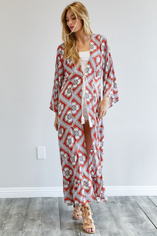 Davi & Dani - Printed Long Sleeve Loose Kimono