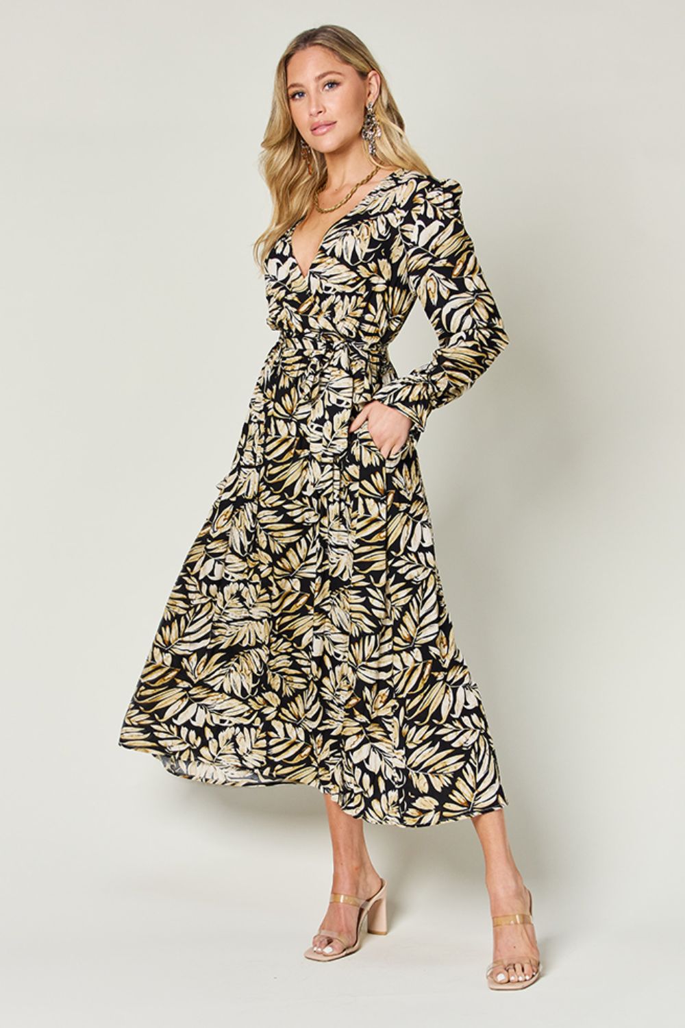 Double Take - Tie Back Flounce Sleeve Dress - Size: S-3XL