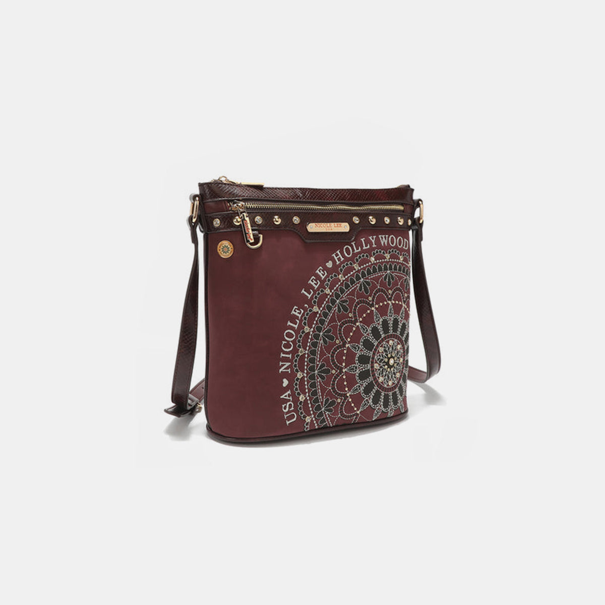 Nicole Lee USA - Metallic Stitching Embroidery Inlaid Rhinestone Crossbody Bag