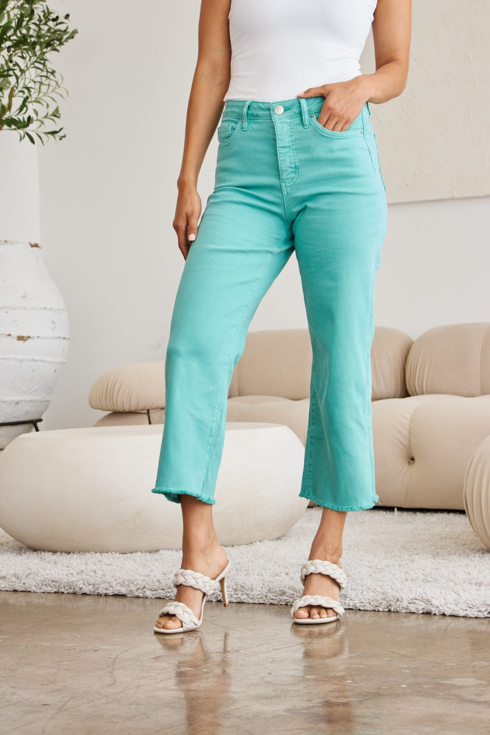 RFM - Crop Chloe Tummy Control High Waist Raw Hem Jeans - Reg & Plus Size