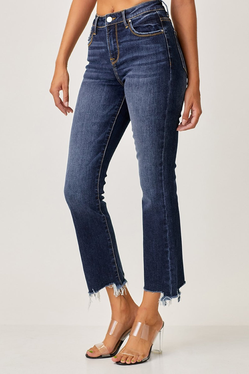 Risen - Frayed Hem Cropped Straight Jeans - Size: 0-3XL