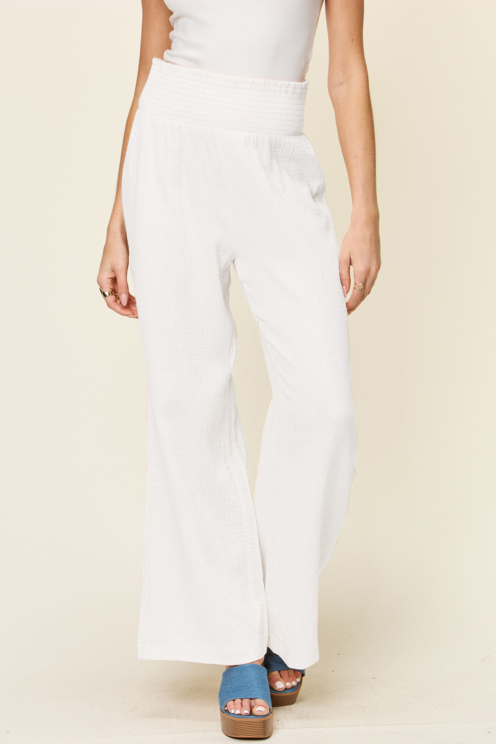 Double Take - Texture Smocked Waist Wide Leg Pants - Size: S-3XL